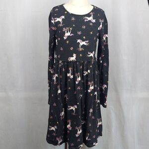 Jumping Beans Casual Long Sleeve Dress - black flower unicorn - Sz 12